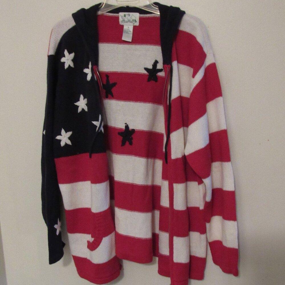 The Quacker Factory Hoodie Women's Size 1X Red White And Blue Stars And Stripes
